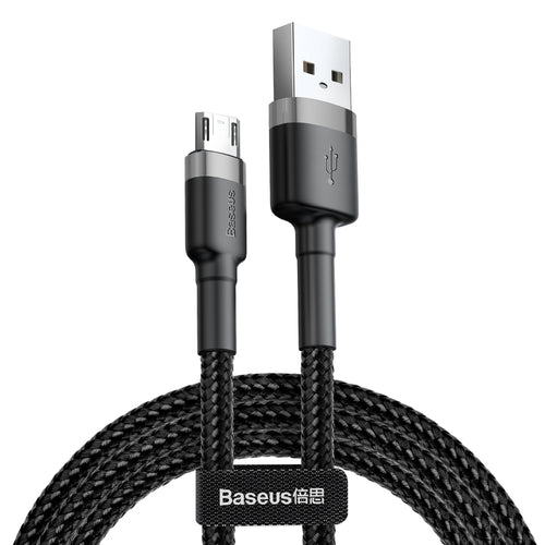 Cablu Baseus de date Cafule (Camklf-CG1), USB to Micro-USB, 1.5A, 480Mbps, 2m, Bend-Resistant, negru;gri