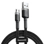 Cablu Baseus de date Cafule (Camklf-CG1), USB to Micro-USB, 1.5A, 480Mbps, 2m, Bend-Resistant, negru;gri