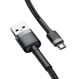 Cablu Baseus de date Cafule (Camklf-CG1), USB to Micro-USB, 1.5A, 480Mbps, 2m, Bend-Resistant, negru;gri