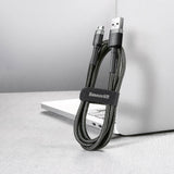 Cablu Baseus de date Cafule (Camklf-CG1), USB to Micro-USB, 1.5A, 480Mbps, 2m, Bend-Resistant, negru;gri