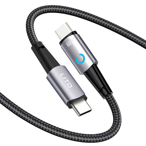 Cablu Lito de date (LD10CC), Type-C to Type-C, Incarcare rapida, 60W, cu LED Light, 1m, negru
