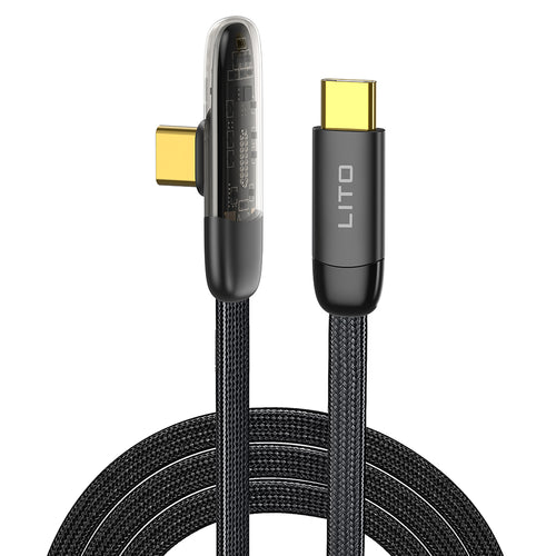 Cablu Lito de date (LD11CC), Type-C to Type-C, Incarcare rapida, Angled Design, Auriu Plated Interface, 60W, 1m, negru