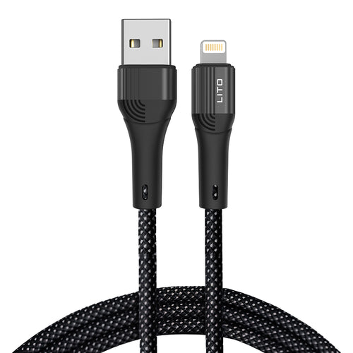 Cablu Lito de date (LD14), USB to Lightning Incarcare rapida 2.4A, 480Mbps, Nylon, 1m, negru