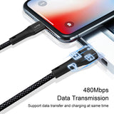 Cablu Lito de date (LD14), USB to Lightning Incarcare rapida 2.4A, 480Mbps, Nylon, 1m, negru