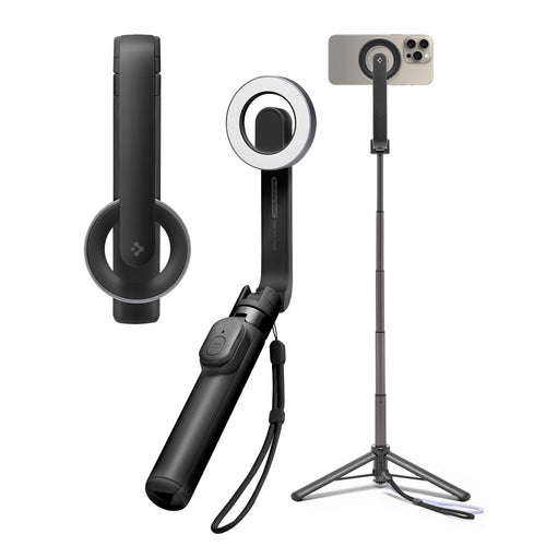 Selfie stick Spigen S571W (AMP07656), MagSafe Compatible, cu Tripod, Stable, Bluetooth, pentru iOS si Android, negru