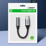 Adaptor UGREEN, Audio Cable Av142 30632 Type-C to Jack 3 5mm 10cm Koff A3d2de, Gri