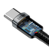 Cablu Baseus de date Cafule (Catklf-ALG1), Type-C to Type-C, Flash Charging, PD 2.0, 100W, 480Mbps, 2m, negru;gri