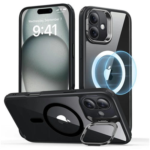 Husa pentru iPhone 16 Plus, ESR Classic Hybrid HaloLock Kickstand, negru/transparenta