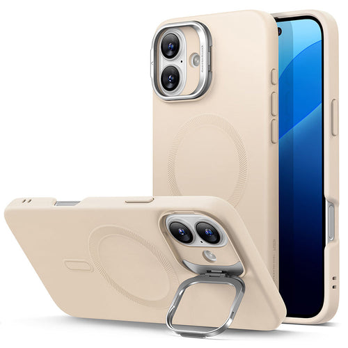 Husa pentru iPhone 16 Plus, ESR Cloud Soft HaloLock Kickstand, crem
