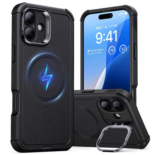 Husa pentru iPhone 16 Plus, ESR Cyber Armor Kickstand, negru