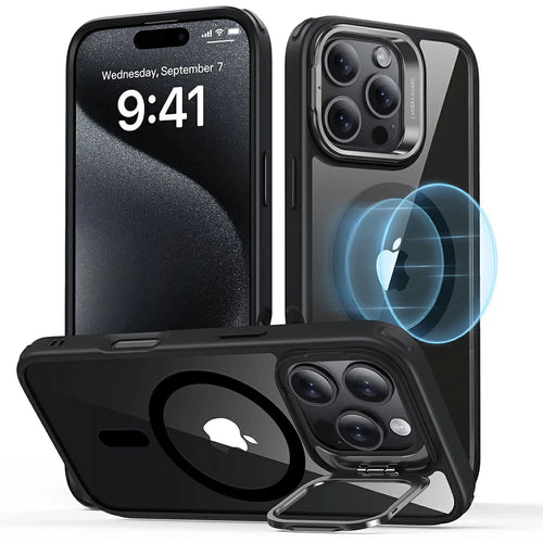 Husa pentru iPhone 16 Pro Max, ESR Classic Hybrid HaloLock Kickstand, negru/transparenta