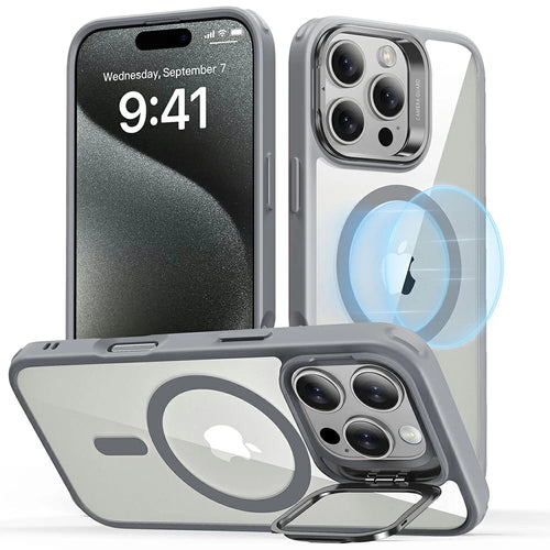 Husa pentru iPhone 16 Pro, ESR Classic Hybrid HaloLock Kickstand, gri
