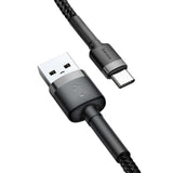 Cablu Baseus de date Cafule (Catklf-UG1), USB to Type-C, 2A, 3m, negru;gri
