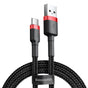 Cablu Baseus de date Cafule (Catklf-U91), USB to Type-C, 480Mbps, 2A, 3m, QC 3.0, Bend-Resistant, negru;rosu