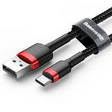 Cablu Baseus de date Cafule (Catklf-U91), USB to Type-C, 480Mbps, 2A, 3m, QC 3.0, Bend-Resistant, negru;rosu