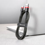 Cablu Baseus de date Cafule (Catklf-U91), USB to Type-C, 480Mbps, 2A, 3m, QC 3.0, Bend-Resistant, negru;rosu