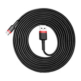 Cablu Baseus de date Cafule (Catklf-U91), USB to Type-C, 480Mbps, 2A, 3m, QC 3.0, Bend-Resistant, negru;rosu