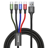 Cablu Baseus de date 4in1 (CA1T4-B01), USB to Lightning, 2 x Type-C, Micro-USB, 3.5A, 1.2m, negru;multicolor