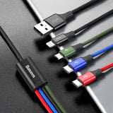 Cablu Baseus de date 4in1 (CA1T4-B01), USB to Lightning, 2 x Type-C, Micro-USB, 3.5A, 1.2m, negru;multicolor