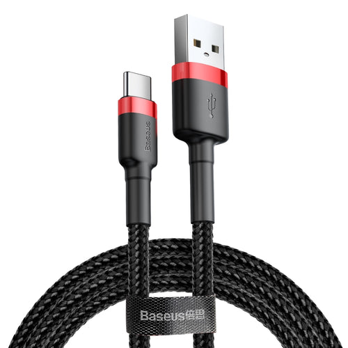 Cablu Baseus de date Cafule (Catklf-C91), USB to Type-C, 2A, 2m, 480Mbps, Aliaj aluminiu, Nylon, negru;rosu