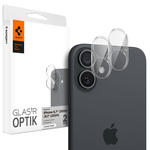 Folie de protectie pentru iPhone 16, Spigen (2 pack) Optik.tR Camera Glass (AGL07923)