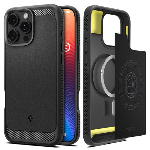Husa pentru iPhone 16 Pro, Spigen Rugged Armor MagSafe (ACS08115), negru