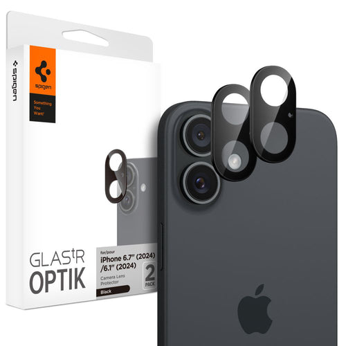 Folie de protectie pentru iPhone 16, Spigen (2 pack) Optik.tR Camera Glass (AGL07922)