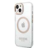 Husa pentru iPhone 15 Plus, Guess Metal Outline MagSafe (GUHMP15MHTRMD), auriu