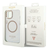 Husa pentru iPhone 15 Plus, Guess Metal Outline MagSafe (GUHMP15MHTRMD), auriu