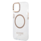 Husa pentru iPhone 15 Plus, Guess Metal Outline MagSafe (GUHMP15MHTRMD), auriu