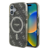 Husa pentru iPhone 16 Plus, Guess IML 4G Background MagSafe (GUHMP16MH4DTEW), maro