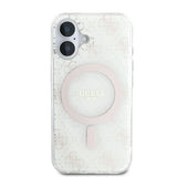 Husa pentru iPhone 16, Guess IML 4G Background MagSafe (GUHMP16SH4DTEH), alb