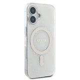 Husa pentru iPhone 16, Guess IML 4G Background MagSafe (GUHMP16SH4DTEH), alb