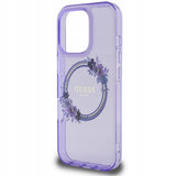 Husa pentru iPhone 16 Pro, Guess IML Flowers Wreath MagSafe (GUHMP16LHFWFCU), mov