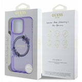 Husa pentru iPhone 16 Pro, Guess IML Flowers Wreath MagSafe (GUHMP16LHFWFCU), mov