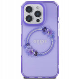 Husa pentru iPhone 16 Pro, Guess IML Flowers Wreath MagSafe (GUHMP16LHFWFCU), mov