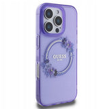 Husa pentru iPhone 16 Pro, Guess IML Flowers Wreath MagSafe (GUHMP16LHFWFCU), mov
