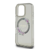 Husa pentru iPhone 16 Pro, Guess IML Flowers Wreath MagSafe (GUHMP16LHFWFCK), negru