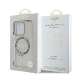 Husa pentru iPhone 16 Pro, Guess IML Flowers Wreath MagSafe (GUHMP16LHFWFCK), negru