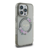 Husa pentru iPhone 16 Pro, Guess IML Flowers Wreath MagSafe (GUHMP16LHFWFCK), negru