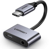 Adaptor UGREEN Adapter 2in1 CM193 (50596), USB-C to Type-C, Jack 3.5mm, Gri