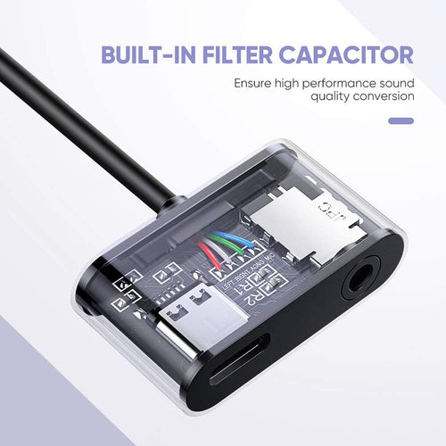 Adaptor UGREEN Adapter 2in1 CM193 (50596), USB-C to Type-C, Jack 3.5mm, Gri