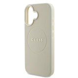 Husa pentru iPhone 16, Guess Grained Gold Ring MagSafe (GUHMP16SPGHSMME), bej