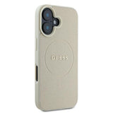 Husa pentru iPhone 16, Guess Grained Gold Ring MagSafe (GUHMP16SPGHSMME), bej