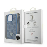 Husa pentru iPhone 16 Pro Max, Guess Leather Metal Logo Strass Crossbody (GUHCP16XP4TDSCPB), albastru
