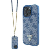 Husa pentru iPhone 16 Pro Max, Guess Leather Metal Logo Strass Crossbody (GUHCP16XP4TDSCPB), albastru