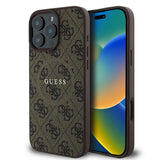 Husa pentru iPhone 16 Pro Max, Guess 4G Ring Classic Logo MagSafe (GUHMP16XG4GFRW), maro