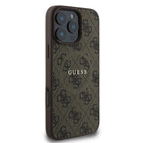 Husa pentru iPhone 16 Pro Max, Guess 4G Ring Classic Logo MagSafe (GUHMP16XG4GFRW), maro