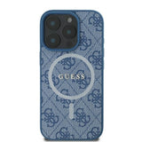 Husa pentru iPhone 16 Pro, Guess 4G Ring Classic Logo MagSafe (GUHMP16LG4GFRB), albastru
