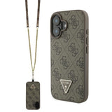 Husa pentru iPhone 16, Guess Leather Metal Logo Strass Crossbody (GUHCP16SP4TDSCPW), maro